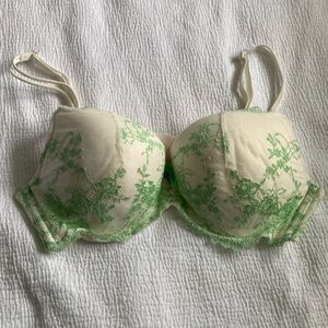 Victoria's Secret Cream and Green Underwire Bra with Molded Cups